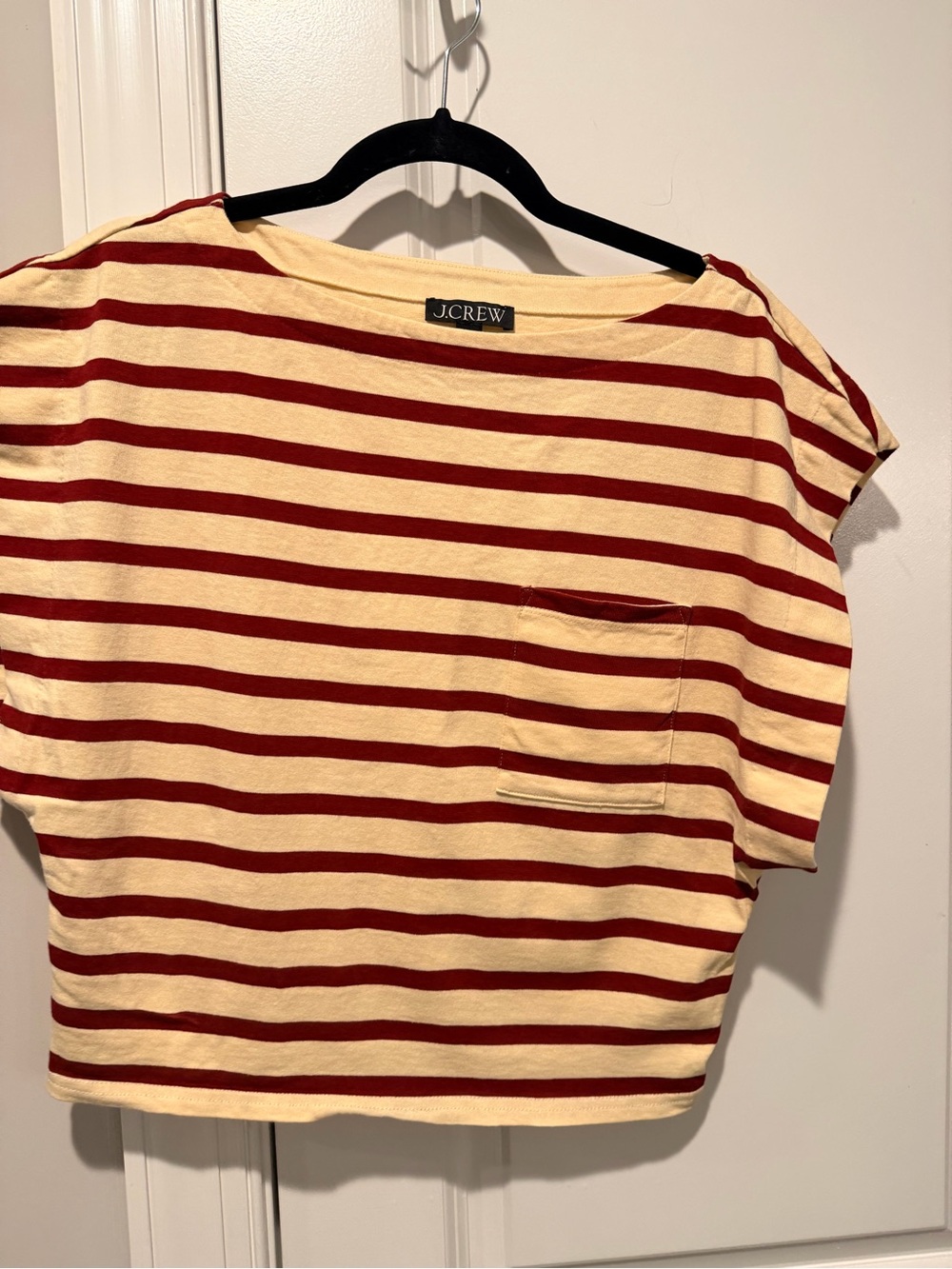 J. Crew Cream and Red Striped Short-Sleeve Pocket Tee